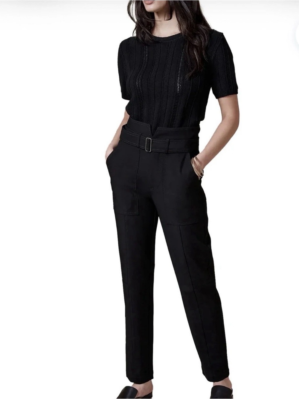 Banana Republic Refined Utility Pants Womens 8 Black High Rise Tapered Stretch